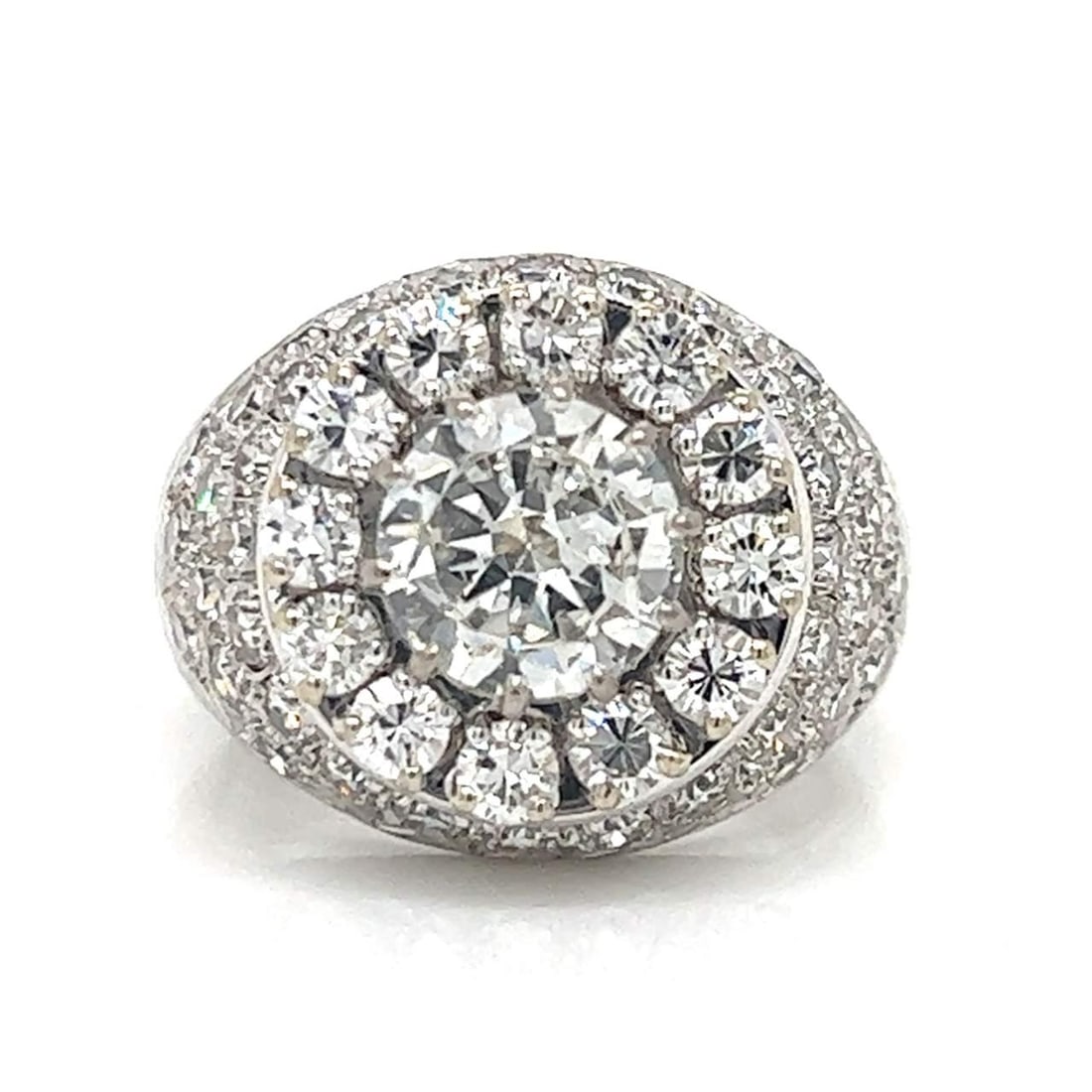 Art Deco French Platinum Ring with 1.25 Ct Diamond and 50 Accent Diamonds: Art Deco French Platinum Ring with 1.25 Ct Diamond and 50 Accent Diamonds This exquisite Art Deco French ring is crafted in luxurious platinum and features a stunning central diamond weighing approxim