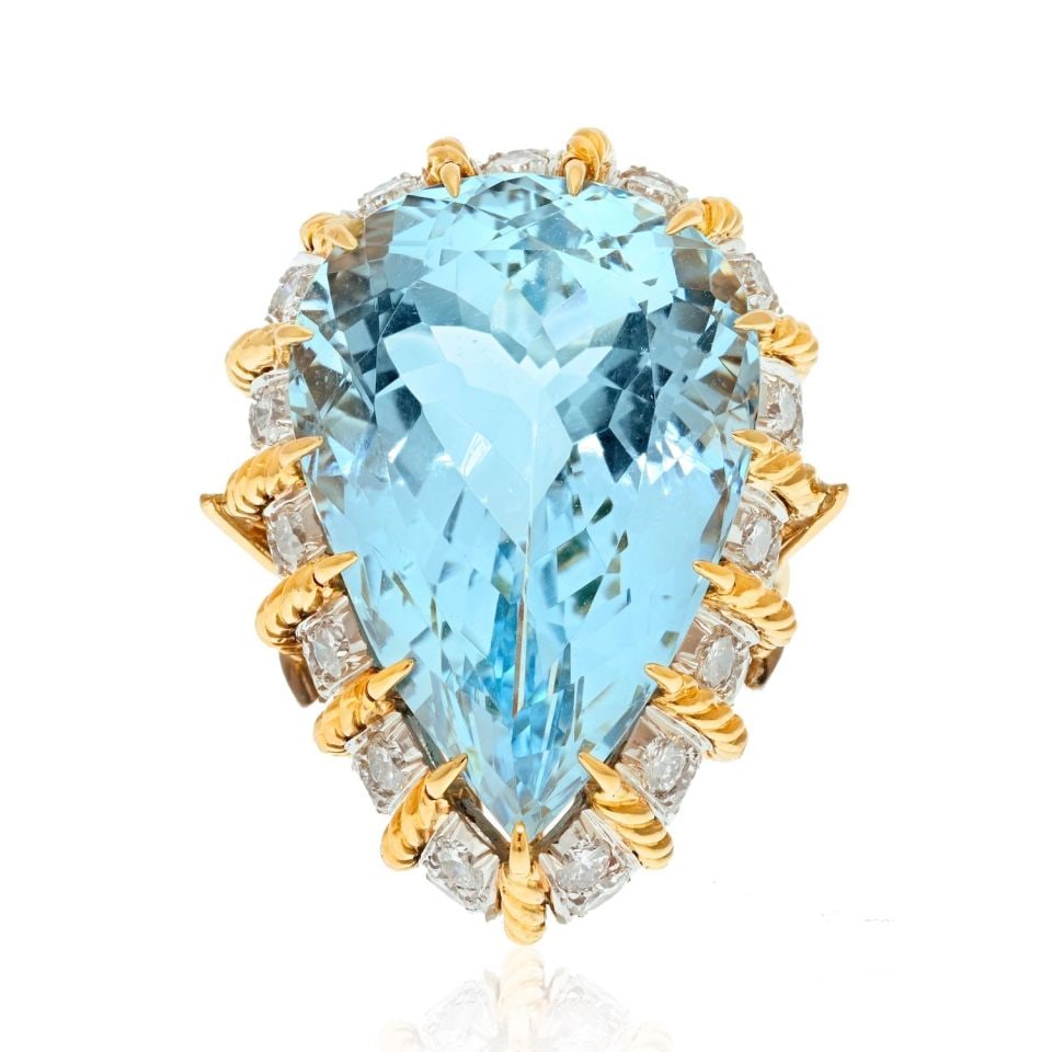 Stunning 18K Yellow Gold 45ct Aquamarine Diamond Estate Ring (1 of 4)