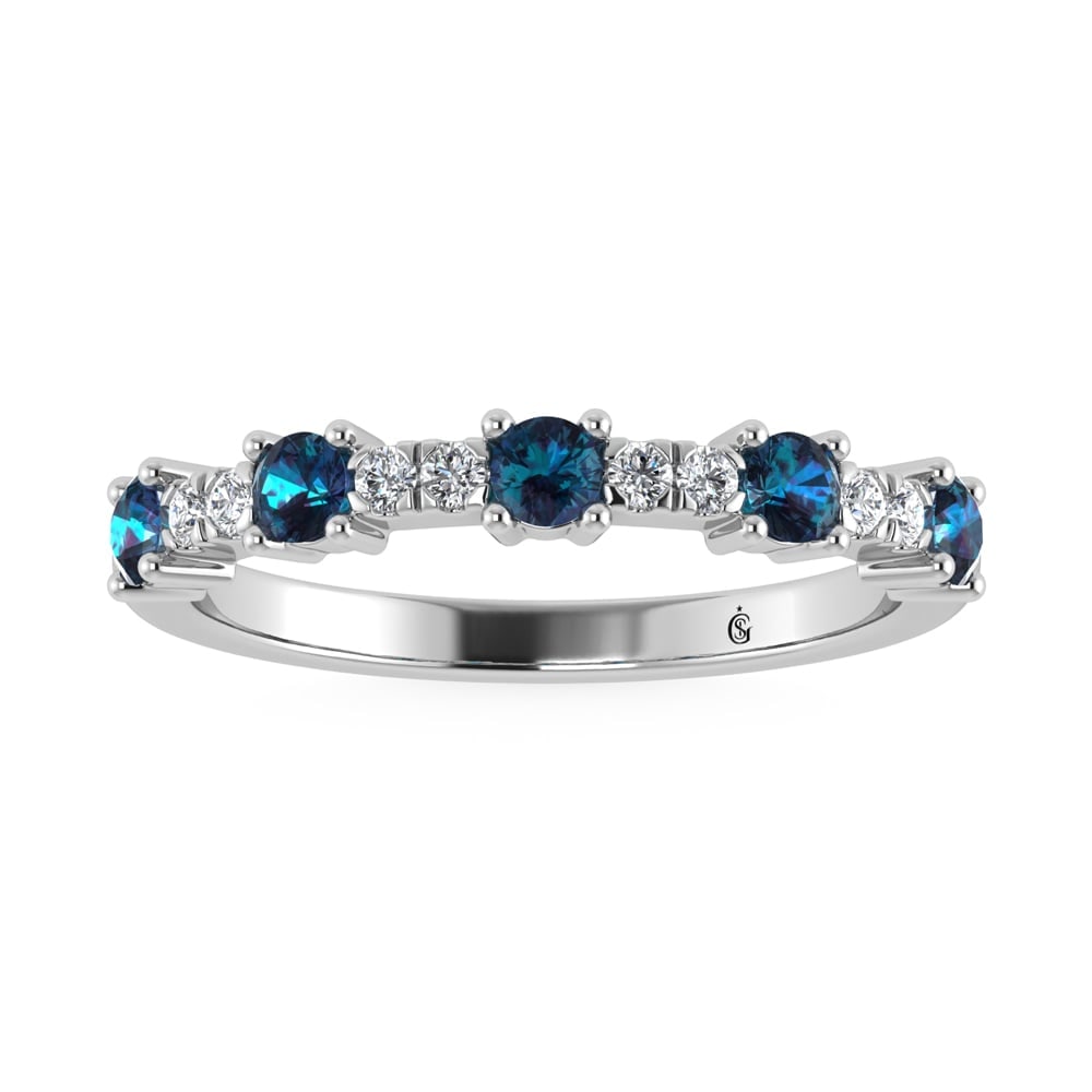 14K White Gold Diamond 5/8 Ct. Tw. Alternate Diamond and Alexandarite Stackable Band (1 of 4)