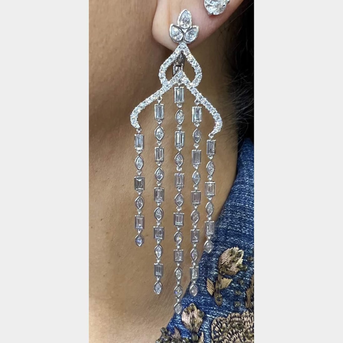 Platinum 11.00 Ct Diamond Chandelier Earrings F-H VS1-VS2 Luxury (1 of 2)