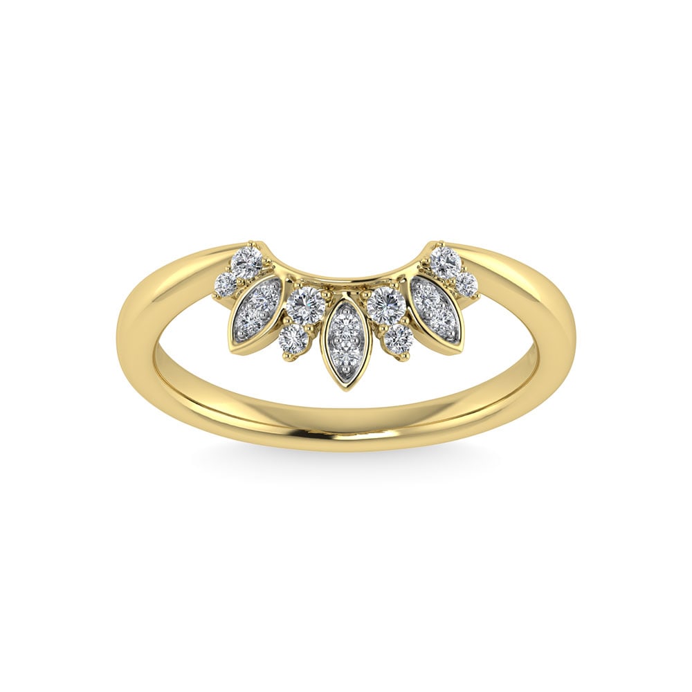Diamond 1/8 Ct.Tw. Curve Band in 14K Yellow Gold: Diamond 1/8 Ct.Tw. Curve Band in 14K Yellow Gold 14k Yellow Gold Stone Color: G-h Stone Clarity: I1 Each ring is presented in standard size 6.5. Complimentary resizing is available between sizes 510 (