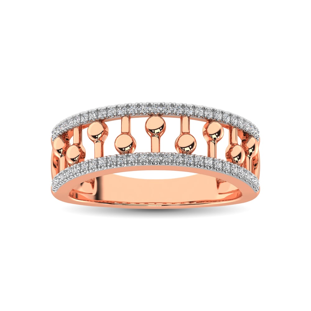 10K Rose Gold 1/4 Ct.Tw. Diamond Fashion Ring: 10K Rose Gold 1/4 Ct.Tw. Diamond Fashion Ring This stunning ring is available in 10K Rose Gold. There are 54 round diamonds with a total carat weight of 1/4 Ct.Tw. set in a Prong setting. 10k Rose Gol