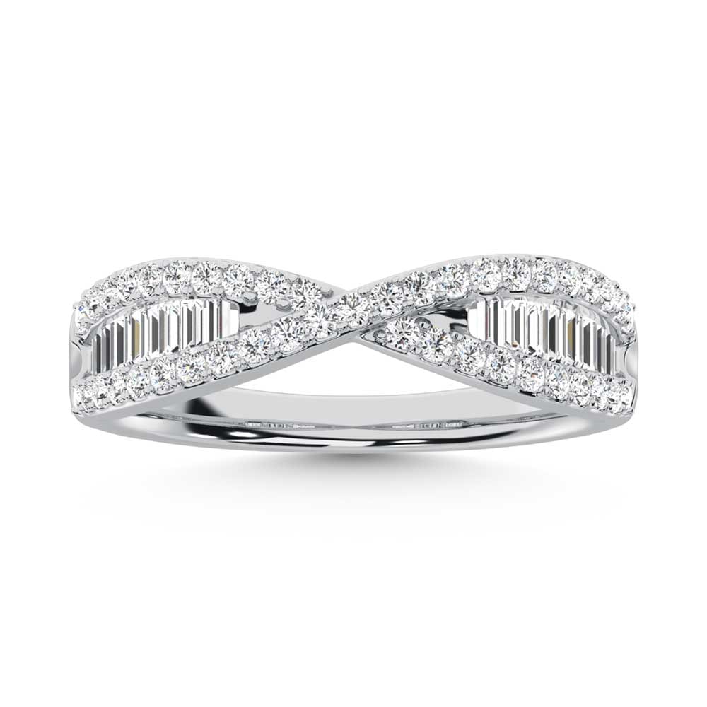 14K White Gold Diamond 1/2 Ct.Tw. Fashion Band: 14K White Gold Diamond 1/2 Ct.Tw. Fashion Band 14k White Gold Stone Color: G-h Stone Clarity: Si Each ring is presented in standard size 6.5. Complimentary resizing is available between sizes 510 (in 