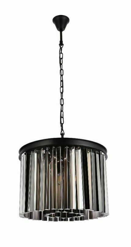 Sydney 6-Light Matte Black Crystal Chandelier 20 Inch: Sydney 6-Light Matte Black Crystal Chandelier 20 Inch This modern chandelier features a matte black frame paired with high-quality Royal Cut silver shade crystals, creating a striking centerpiece for 
