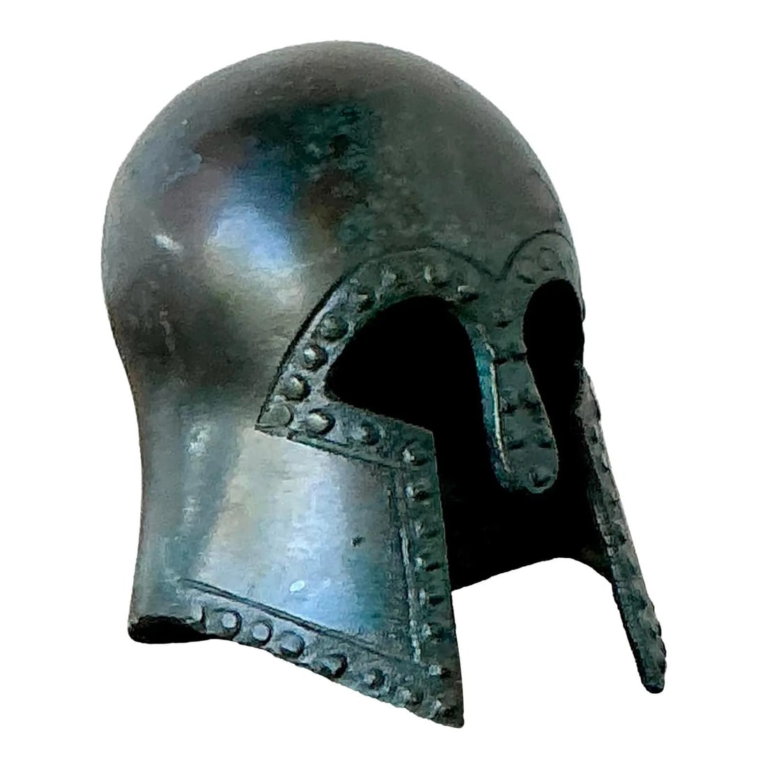 Bronze Corinthian Helmet Sculpture with Verdigris Patina (1 of 10)