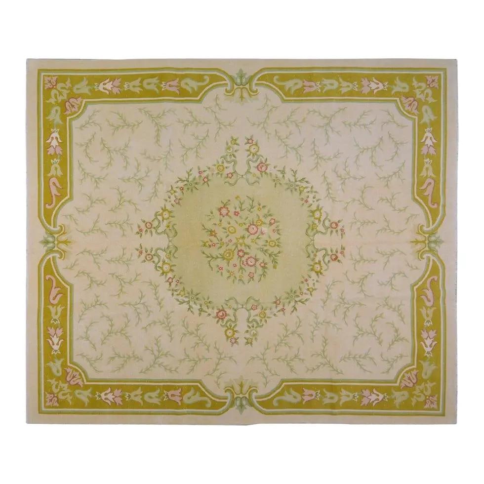 9'9 x 11'2 Hand-Knotted Wool Rug in Chinese Art Deco Style: 9'9 x 11'2 Hand-Knotted Wool Rug in Chinese Art Deco Style This vintage Chinese Art Deco rug is hand-knotted from wool, showcasing traditional craftsmanship combined with a modern design sensibility. 