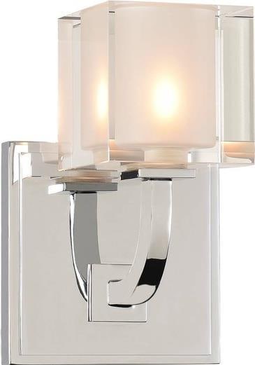 Kalco Arcata Chrome Bath Light 1-Light Dimmable Sconce: Kalco Arcata Chrome Bath Light 1-Light Dimmable Sconce Elevate your bathroom with the Arcata Chrome Bath Light, a stunning fixture designed for modern elegance. Crafted from heavy gauge steel and ador
