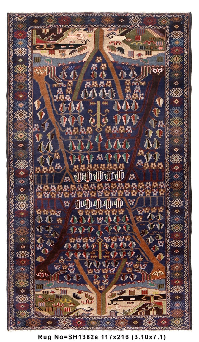 Tree of Life Handmade Wool Area Rug 3.10 x 7.1 Feet: Tree of Life Handmade Wool Area Rug 3.10 x 7.1 Feet Free continental US Shipping Introducing a stunning Tree of Life Trial Handmade Wool Rug, measuring 3.10 x 7.1 feet. This exquisite area rug feature