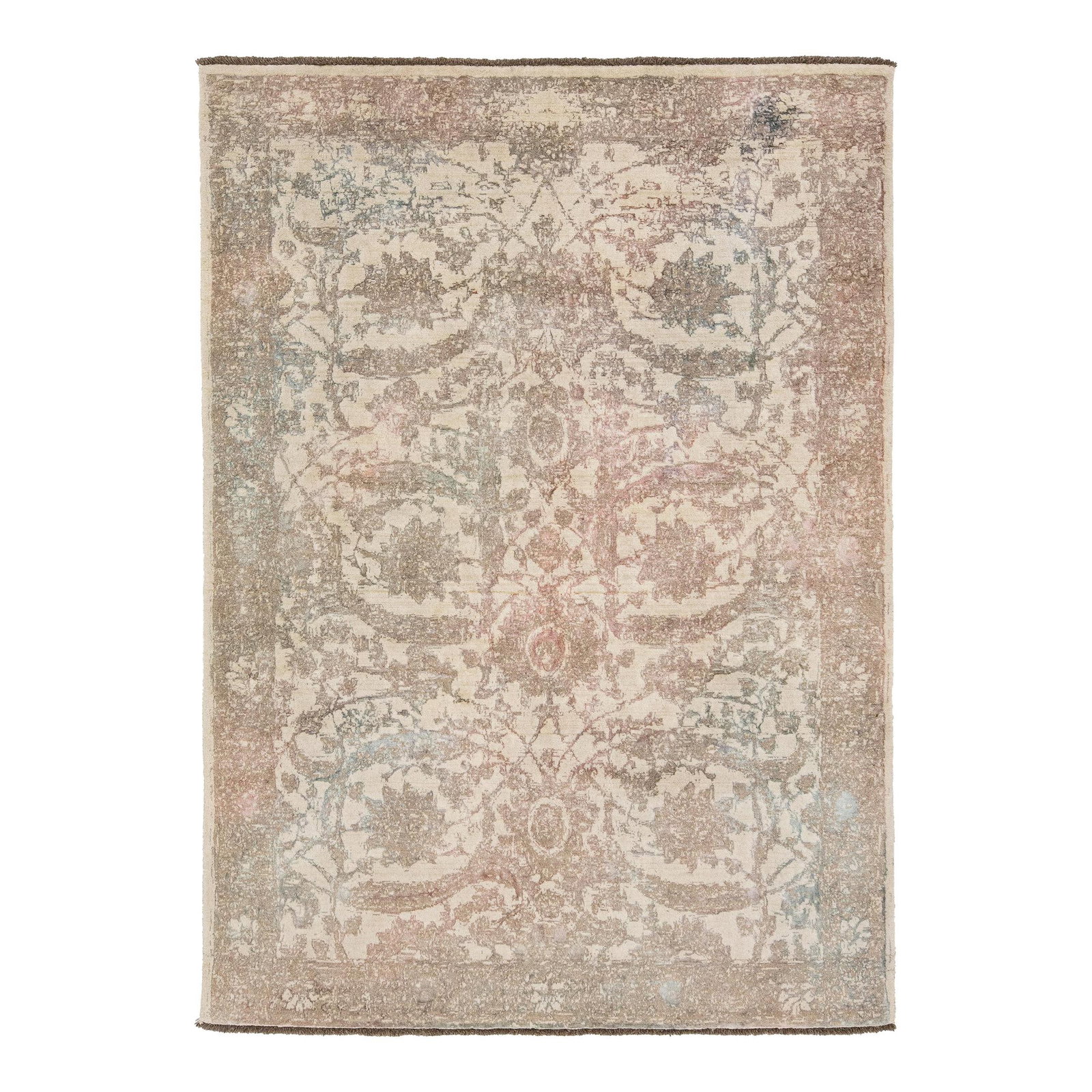 Elegant Beige Modern Oushak Wool Rug Floral Design 5'7 x 7'11: Elegant Beige Modern Oushak Wool Rug Floral Design 5'7 x 7'11 Enhance your living space with this exquisite Modern Turkish Oushak designed wool rug. Hand-knotted from high-quality wool, this rug showc