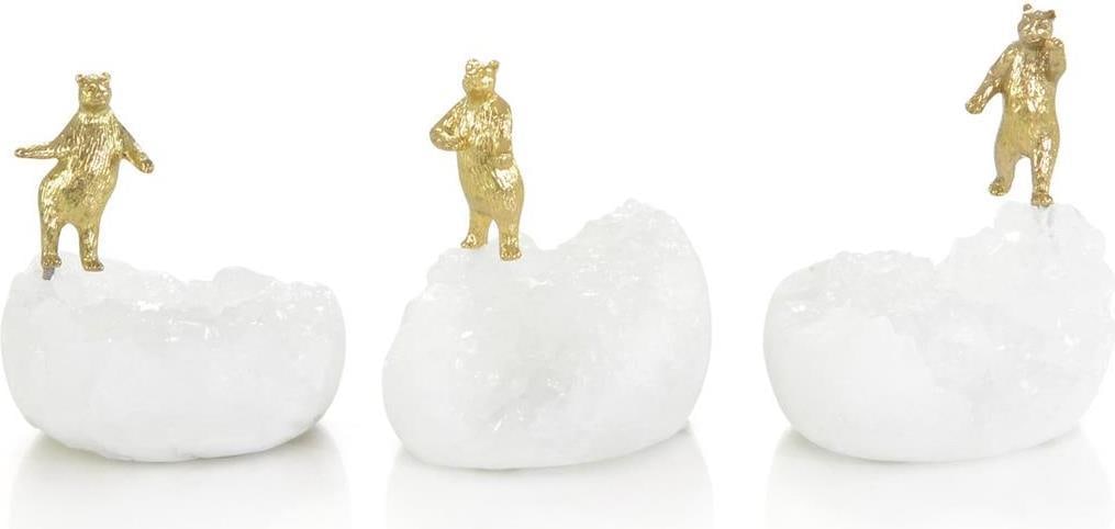 John-Richard Brass Bears Sculpture on Quartz Base 3.25H: John-Richard Brass Bears Sculpture on Quartz Base 3.25H Elevate your decor with this charming pair of brass bears elegantly set on quartz bases. Perfect for collectors and animal lovers, each bear sho