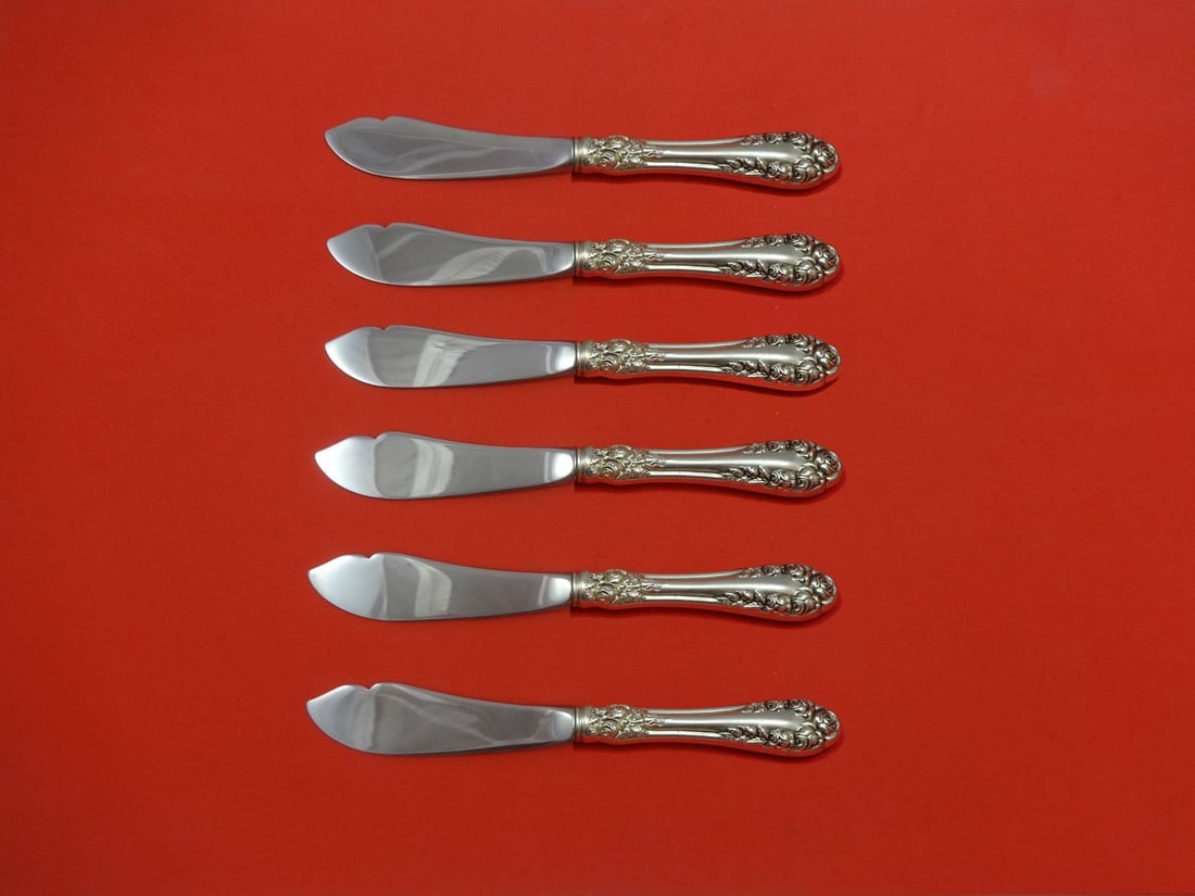 Wallace Rose Sterling Silver Trout Knife Set 6pc Custom Made 7.5": Wallace Rose Sterling Silver Trout Knife Set 6pc Custom Made 7.5" This exquisite 6-piece trout knife set, crafted in the elegant 'Rose' pattern by Wallace, features sterling silver hollow handles pair