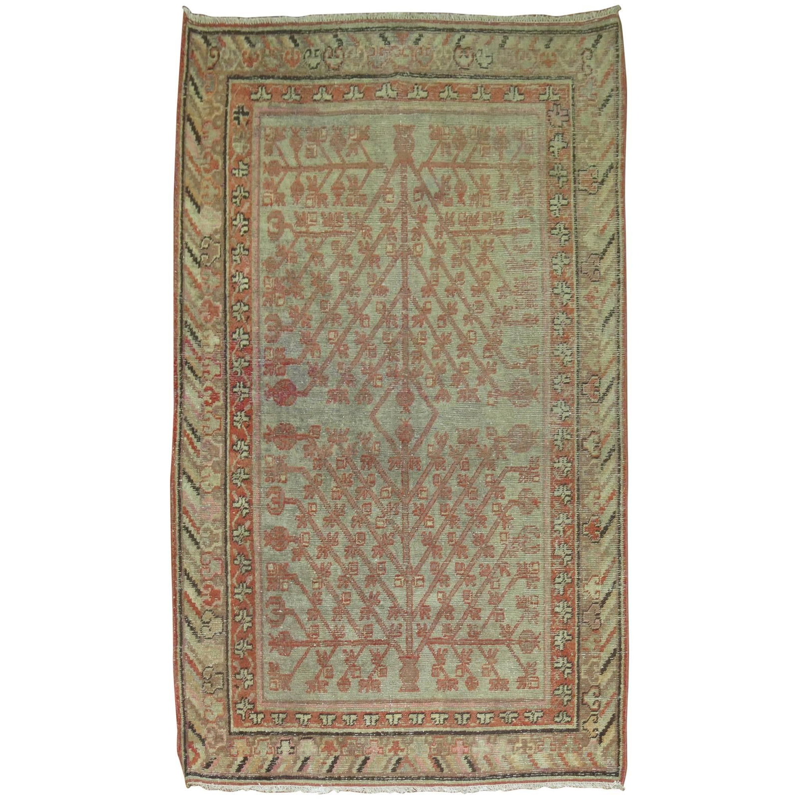 Late 19th Century East Turkestan Wool Khotan Rug 49 x 82 Inch: Late 19th Century East Turkestan Wool Khotan Rug 49 x 82 Inch Discover the charm of an early 20th century antique Khotan area rug, showcasing a beautiful Anglo-Japanese style. This exquisite piece is 