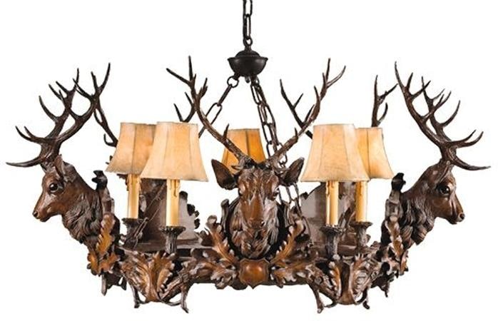 Rustic Lodge Style Royal Stag Head Bowl Chandelier 5 Bulb E12 (1 of 1)