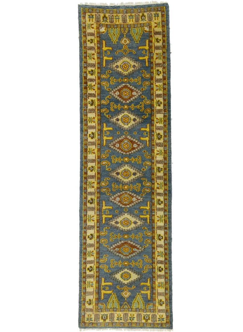 Hand-Knotted Wool Kazak Runner Rug 2'8 x 9'5 Geometric Modern Tribal Design: Hand-Knotted Wool Kazak Runner Rug 2'8 x 9'5 Geometric Modern Tribal Design Enhance your space with this stunning Handmade Kazak Runner Rug, featuring a geometric design that beautifully complements m