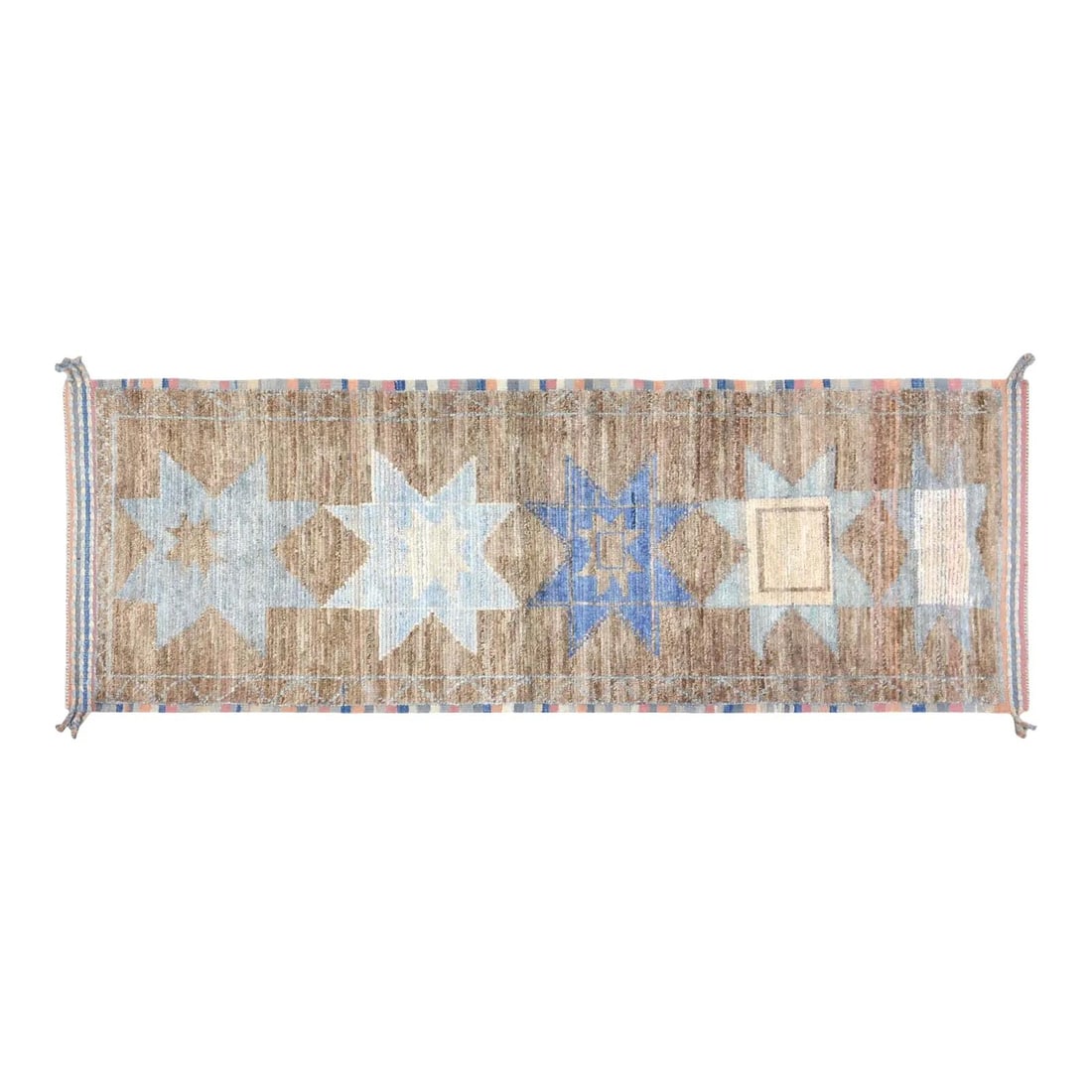 Coffee Wool Runner Hand Knotted in Morocco 2'9" x 8'6": Coffee Wool Runner Hand Knotted in Morocco 2'9" x 8'6" This Moroccan hand-knotted wool rug from the 1970s showcases traditional craftsmanship with a modern design sensibility. Expertly made using time
