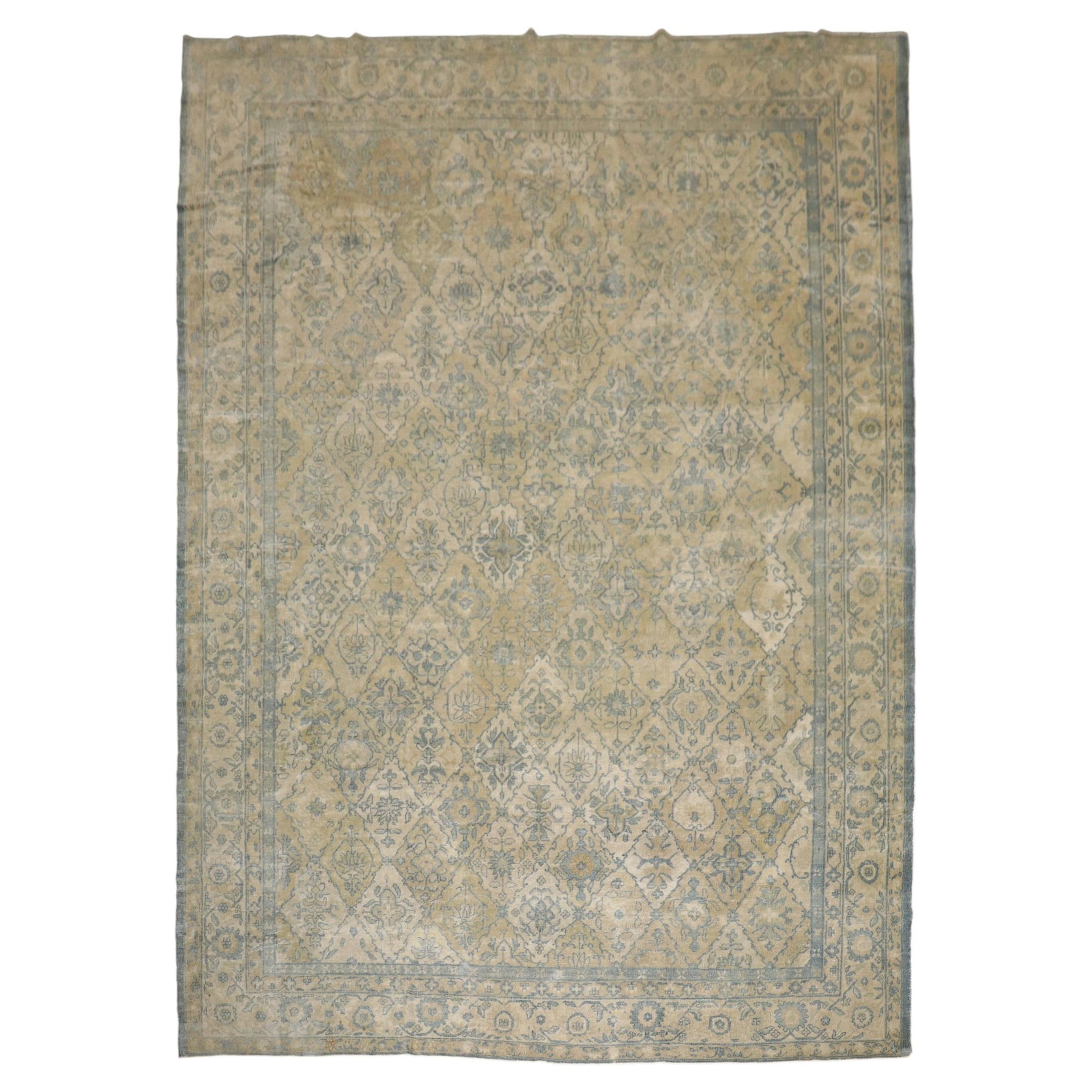 Chinese Art Deco Wool Rug Blue Tan Geometric 10' x 13'3'' Early 20th Century (1 of 13)