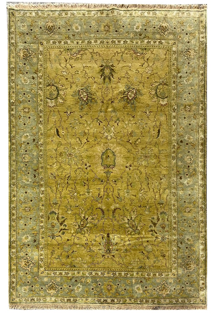 Handmade Agra Rug 5.4 x 8.3 ft in Elegant Green: Handmade Agra Rug 5.4 x 8.3 ft in Elegant Green Free continental US Shipping Enhance your living space with this quality handmade Agra rug featuring a vibrant green color. This beautifully crafted rug