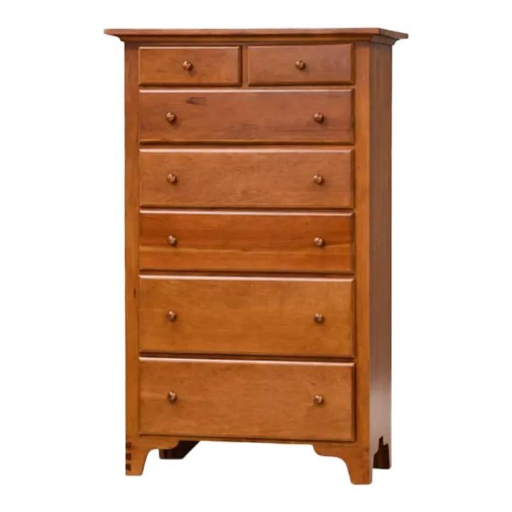 Seven Drawer Cherry Wood Dresser 1990s Refinished USA: Seven Drawer Cherry Wood Dresser 1990s Refinished USA This tall dresser from the 1990s is crafted from solid cherry wood and features seven drawers with exposed dovetail joinery, reflecting quality co