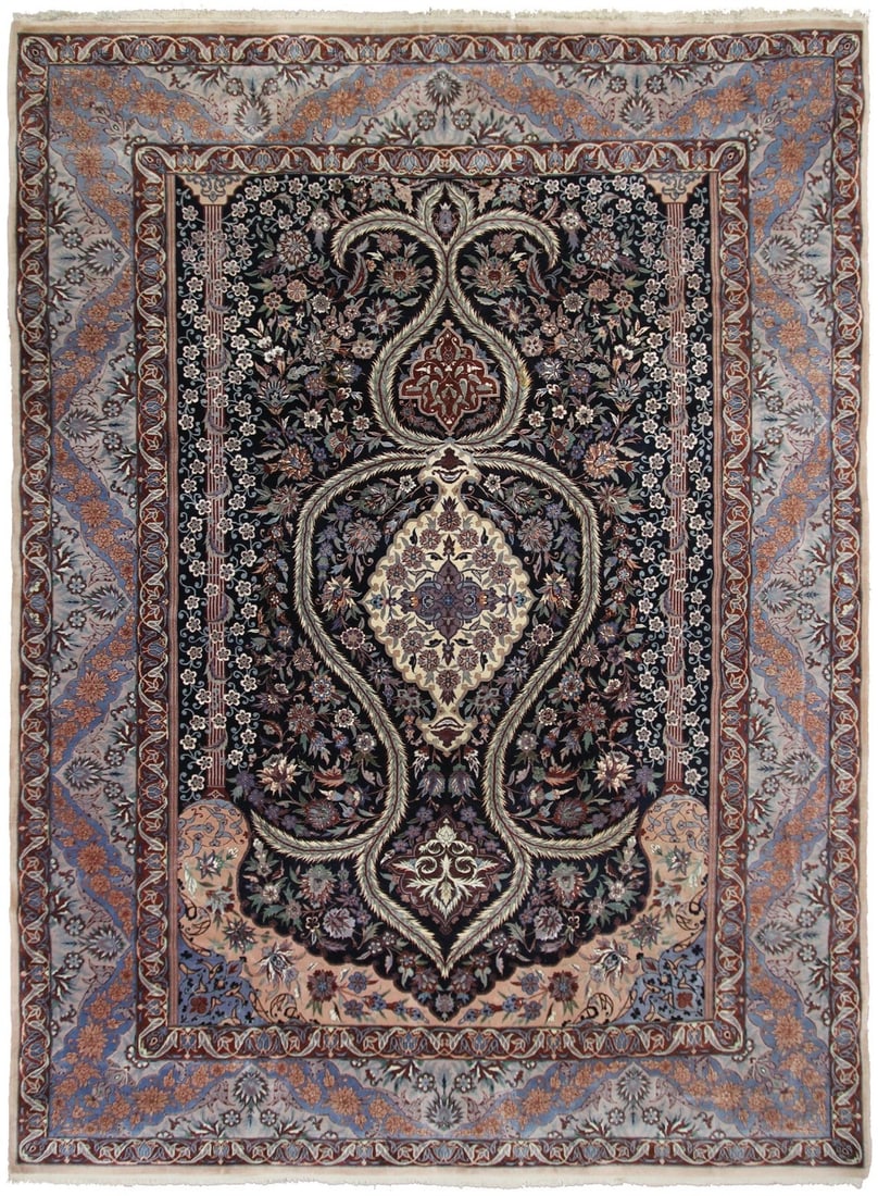 Hand Knotted Esfahan Wool Silk Foundation 8x11 Vase Rug (1 of 12)