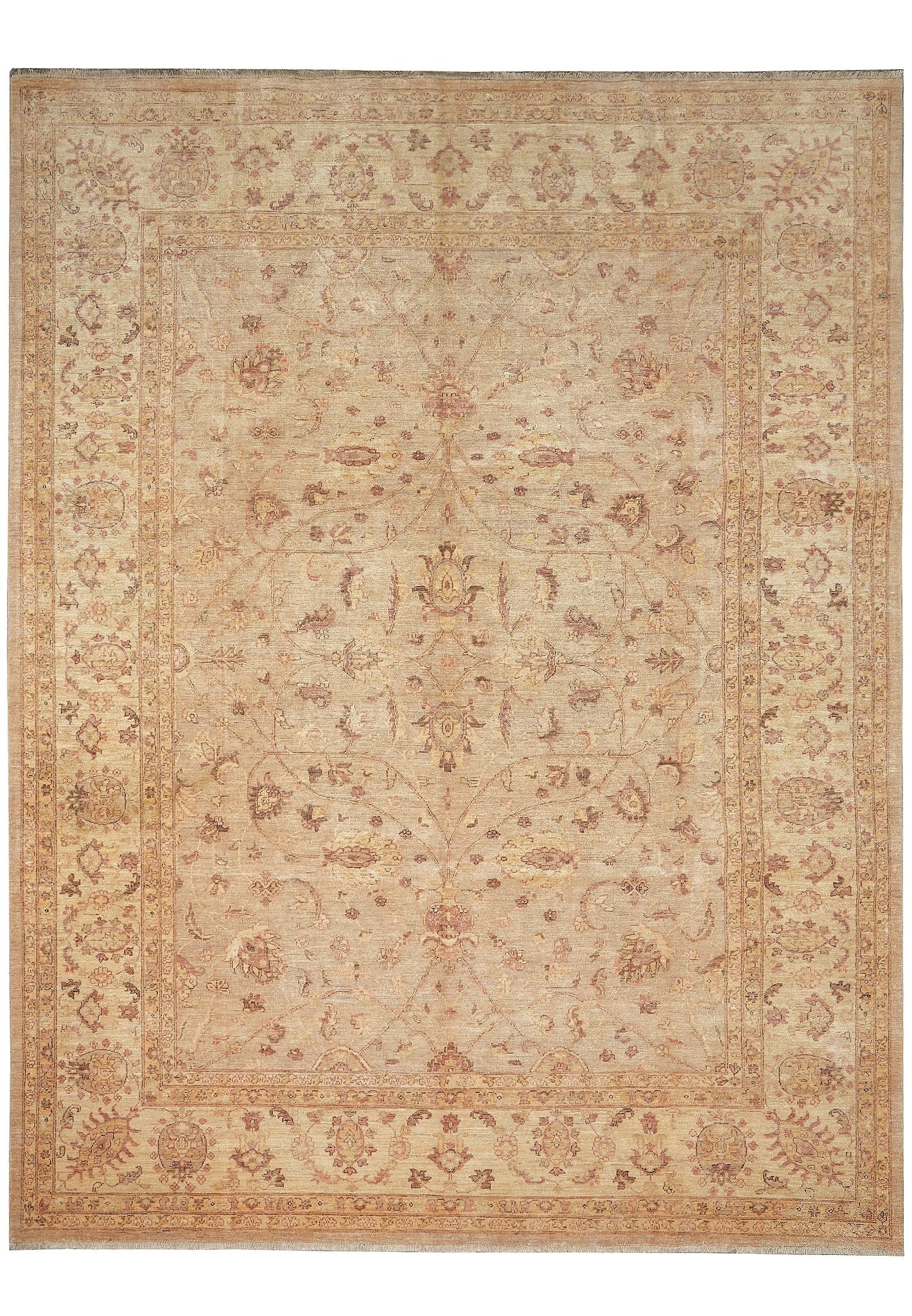 9 x 12 Hand-Knotted Chobi Peshawar Wool Rug Light Green Gold Pakistan: 9 x 12 Hand-Knotted Chobi Peshawar Wool Rug Light Green Gold Pakistan Free continental US Shipping This 9 x 12 Chobi Peshawar area rug features a hand-knotted wool pile with a neutral palette of light