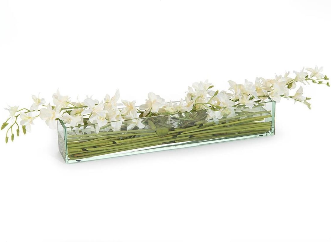 John-Richard Modern Orchid Bamboo Decor 6H 38W 7D: John-Richard Modern Orchid Bamboo Decor 6H 38W 7D Experience the beauty of nature with this Modern Elegance Decor featuring stunning orchid and bamboo arrangements. Crafted from glass, this contempora
