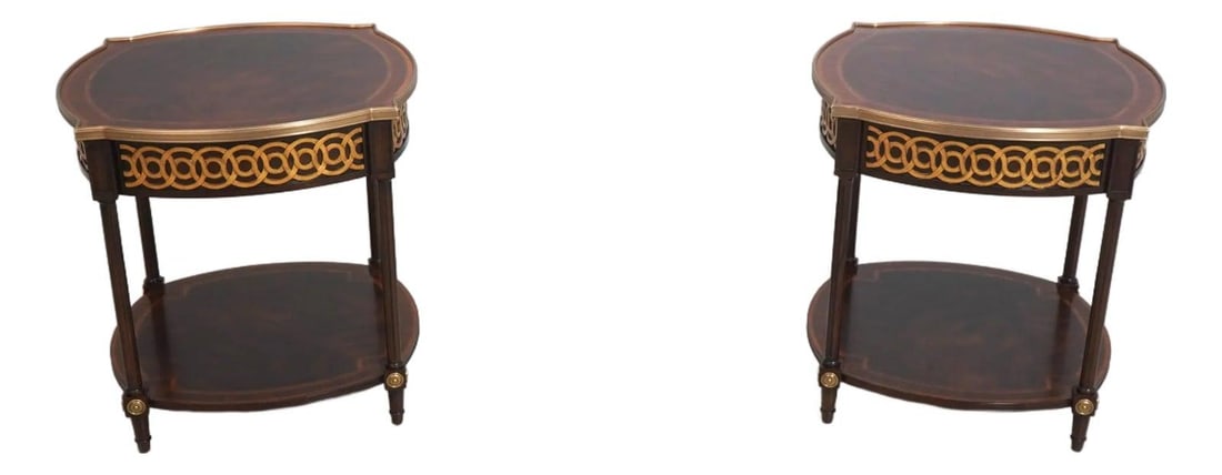 Set of Two Mahogany Lamp Tables Althorp Model 50173 Brass Accents: Set of Two Mahogany Lamp Tables Althorp Model 50173 Brass Accents This pair of Theodore Alexander Althorp 50173 lamp tables features high-quality construction with a figural mahogany top, brass
