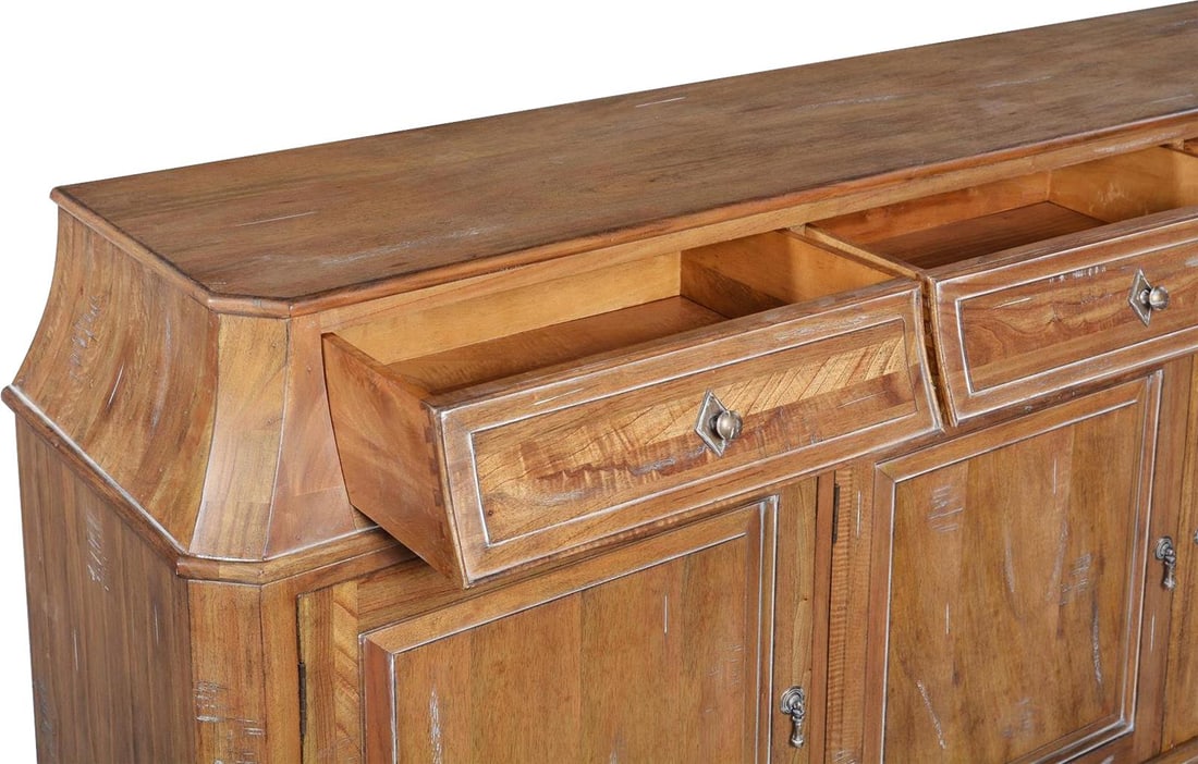 Rosalind French Style Sideboard Beachwood Finish Solid Mango: Rosalind French Style Sideboard Beachwood Finish Solid Mango Elevate your dining experience with the Rosalind Sideboard, expertly crafted for both style and functionality. This elegant piece features 
