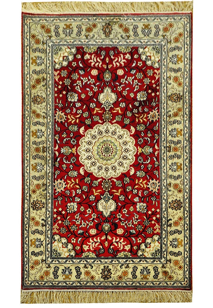 3' x 5' Hand-Knotted Silk Area Rug with Traditional Oriental Design: 3' x 5' Hand-Knotted Silk Area Rug with Traditional Oriental Design Free continental US Shipping Transform your living space with this exquisite 3' x 5' Hand-Knotted Silk Rug, a true masterpiece of el