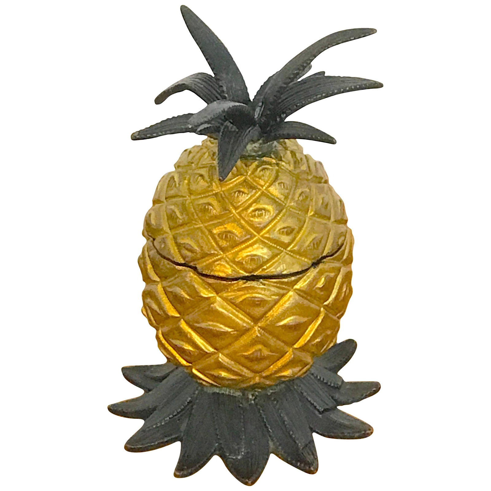 Antique Vienna Bronze Cold Painted Pineapple Inkwell with Porcelain Insert (1 of 9)