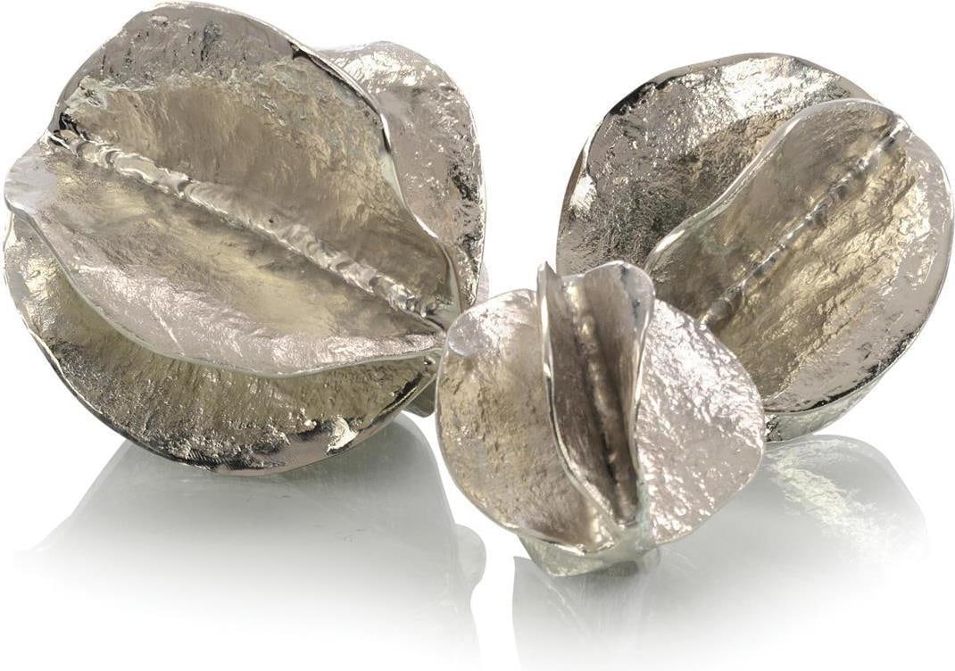 John-Richard Contemporary Nickel Spheres Set of 3 for Home Decor: John-Richard Contemporary Nickel Spheres Set of 3 for Home Decor Enhance your home decor with these stylish nickel spheres, featuring a contemporary design that embodies the essence of flowing waves. 