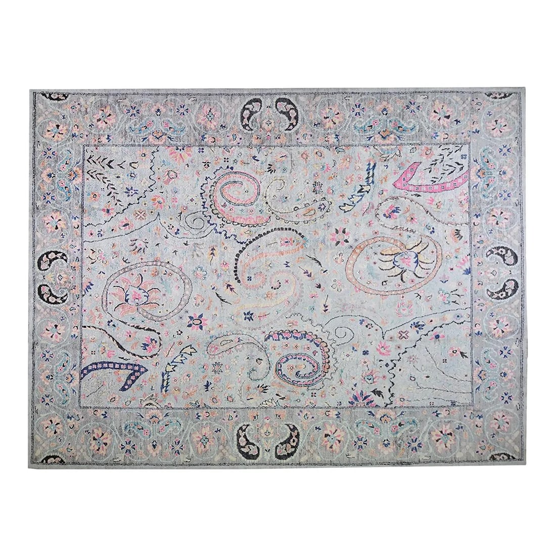 Hand-Knotted Wool Oushak Rug in Robin's Egg Blue 10'3 x 13'5 Vintage Turkish: Hand-Knotted Wool Oushak Rug in Robin's Egg Blue 10'3 x 13'5 Vintage Turkish This vintage Turkish Oushak rug is hand-knotted from wool using traditional techniques, blending classic artistry with a mo