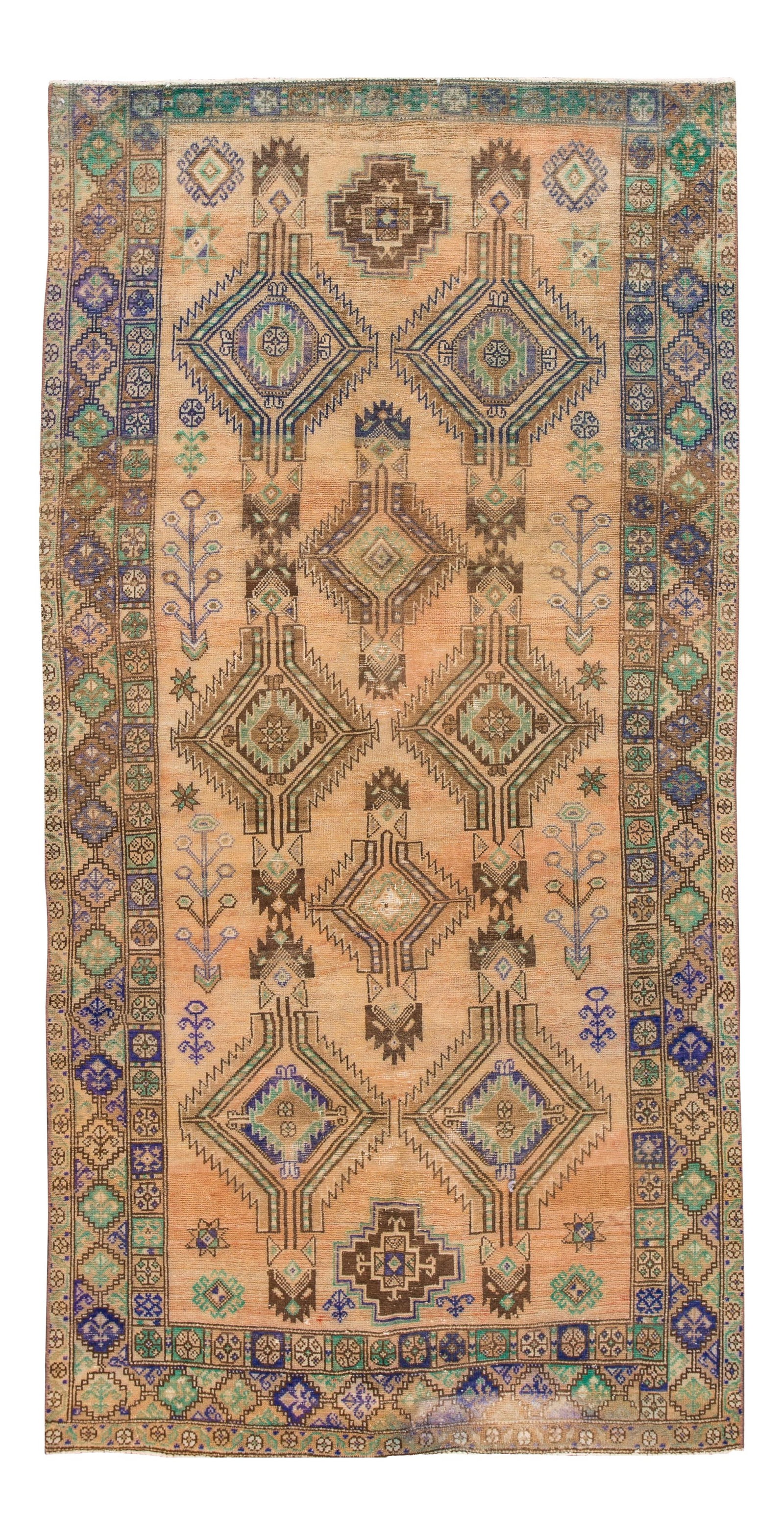 Mid-20th Century Handmade Persian Wool Rug 4'6" x 8'11" Geometric Design (1 of 8)