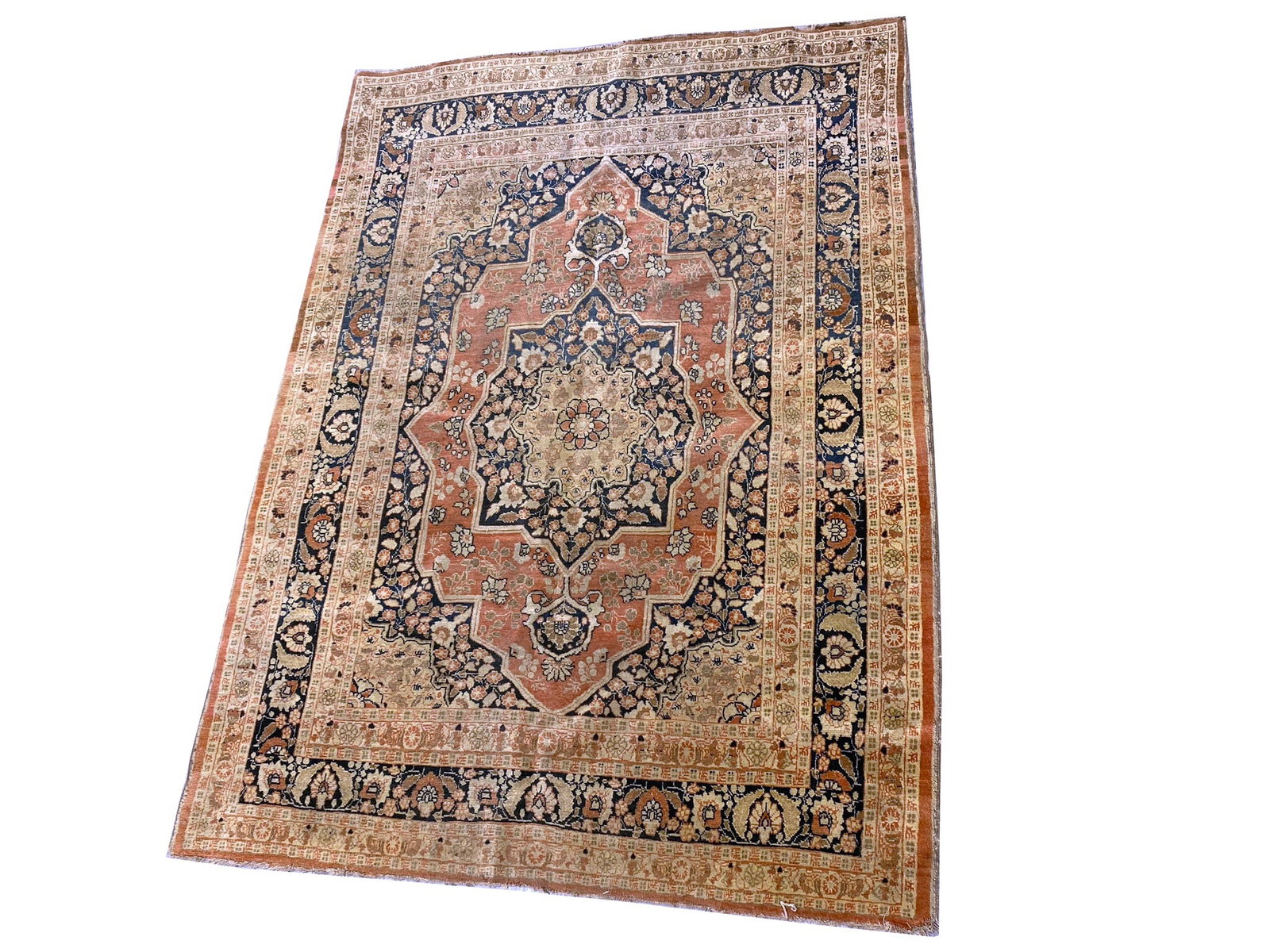 Authentic Antique Persian Tabriz Haj Jalili Rug 4.1 x 5.2 Hand-Knotted Wool: Authentic Antique Persian Tabriz Haj Jalili Rug 4.1 x 5.2 Hand-Knotted Wool Free continental US Shipping Experience the elegance of the 4' x 5' Authentic Antique Persian Tabriz Haj Jalili Rug, a stunn