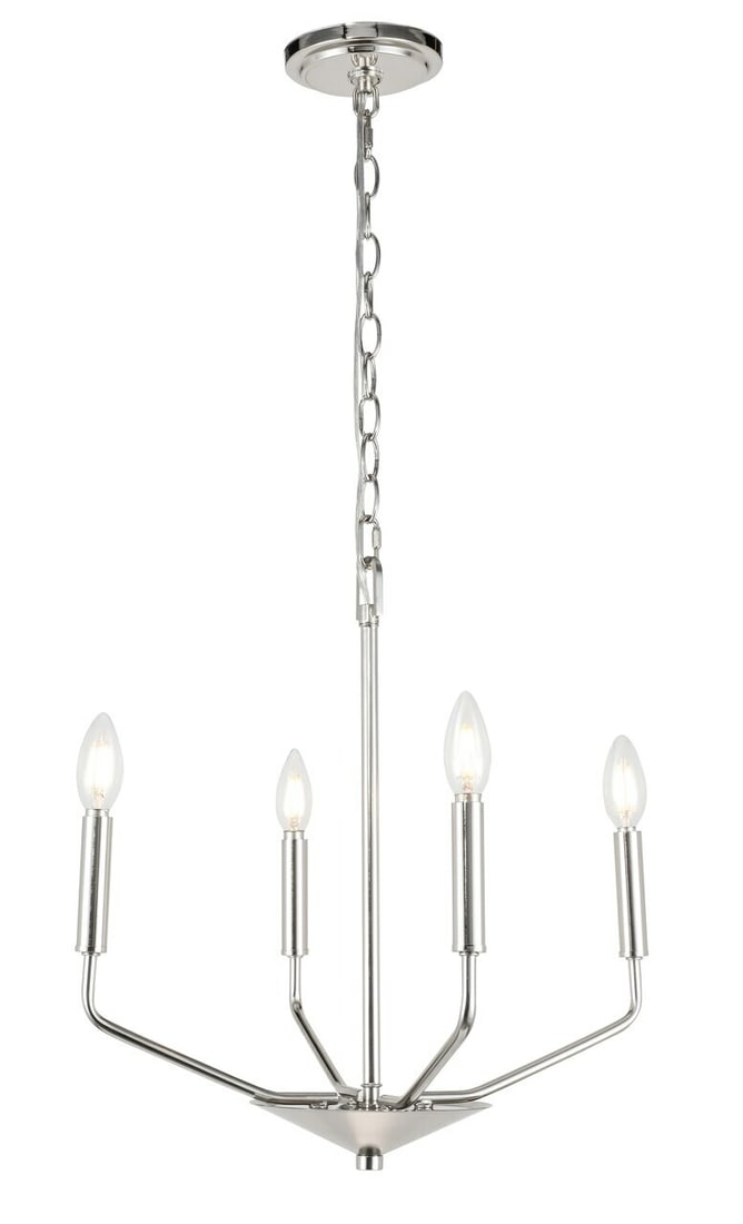 Living District Enzo 4 Light Chrome Pendant 18 Inch: Living District Enzo 4 Light Chrome Pendant 18 Inch This modern Enzo 4-light chandelier features a polished chrome finish and a round design, making it a stylish addition to kitchens, dining rooms, be