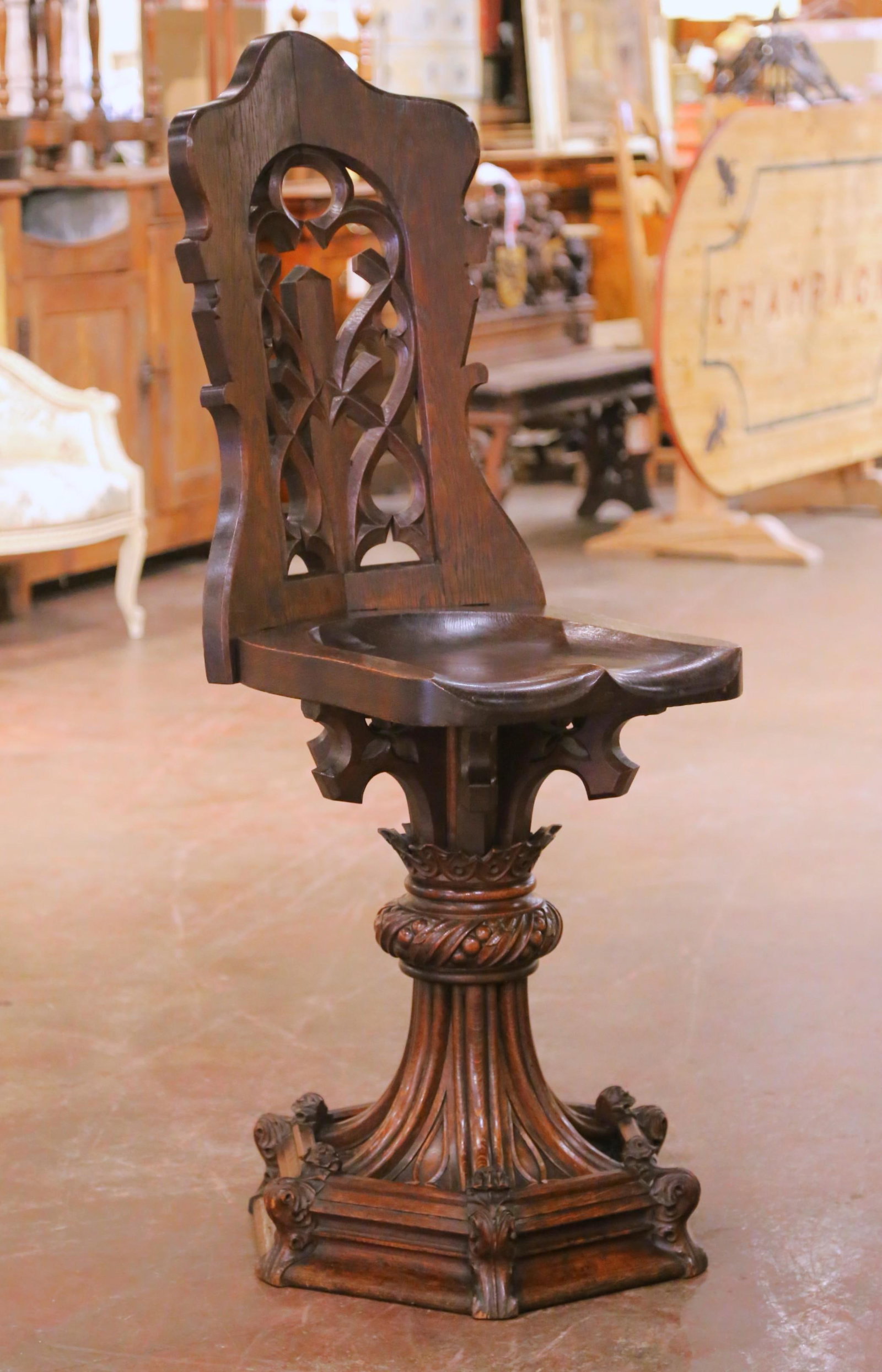 French Gothic Revival Oak Church Chair Circa 1870 Hand Carved Ecclesiastical Design (1 of 10)