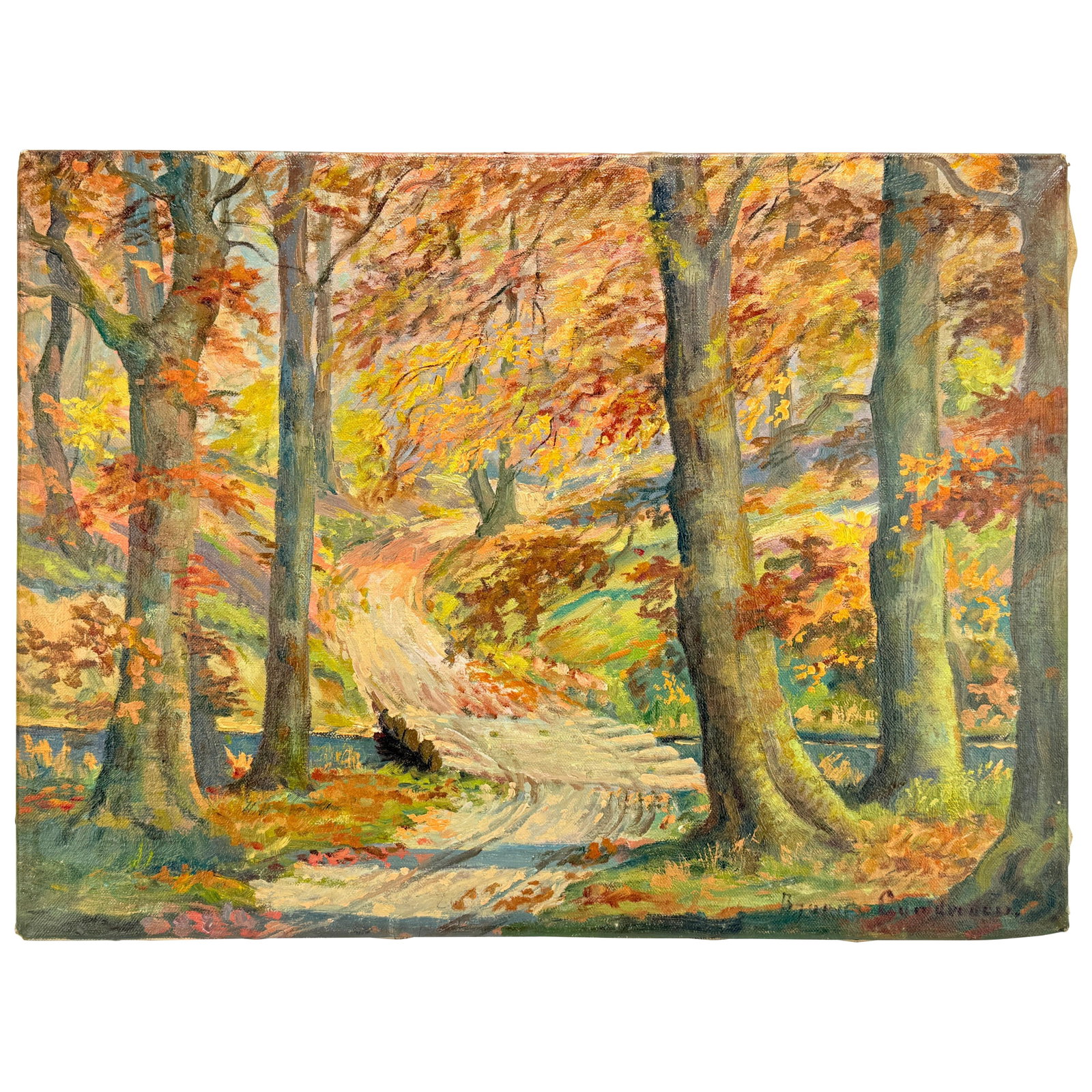 19th Century Barbizon School Oil Painting August Autumn Landscape Signed: 19th Century Barbizon School Oil Painting August Autumn Landscape Signed This exquisite 19th Century oil on canvas titled "August Autumn Landscape" is a stunning representation of the Barbizon School 