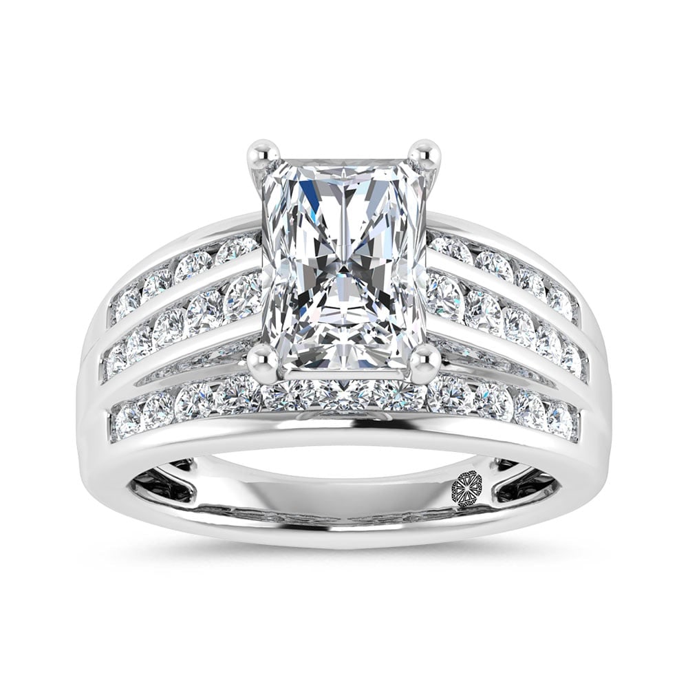 10K White Gold 3 Ct.Tw. Radiant Center Lab Grown Diamond Engagement Ring (IGI Certified Center 2ct): 10K White Gold 3 Ct.Tw. Radiant Center Lab Grown Diamond Engagement Ring (IGI Certified Center 2ct) 10k White Gold Stone Color: D-f Stone Clarity: Vs Each ring is presented in standard size 6.5. Compl