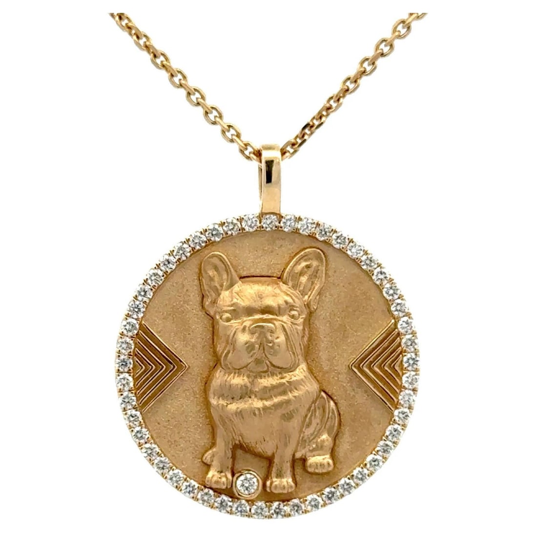 14K Yellow Gold Diamond French Bulldog Pendant 0.50 Carats: 14K Yellow Gold Diamond French Bulldog Pendant 0.50 Carats Celebrate your love for French Bulldogs with this exquisite 14K yellow gold pendant, featuring a charming raised motif of the beloved breed. 
