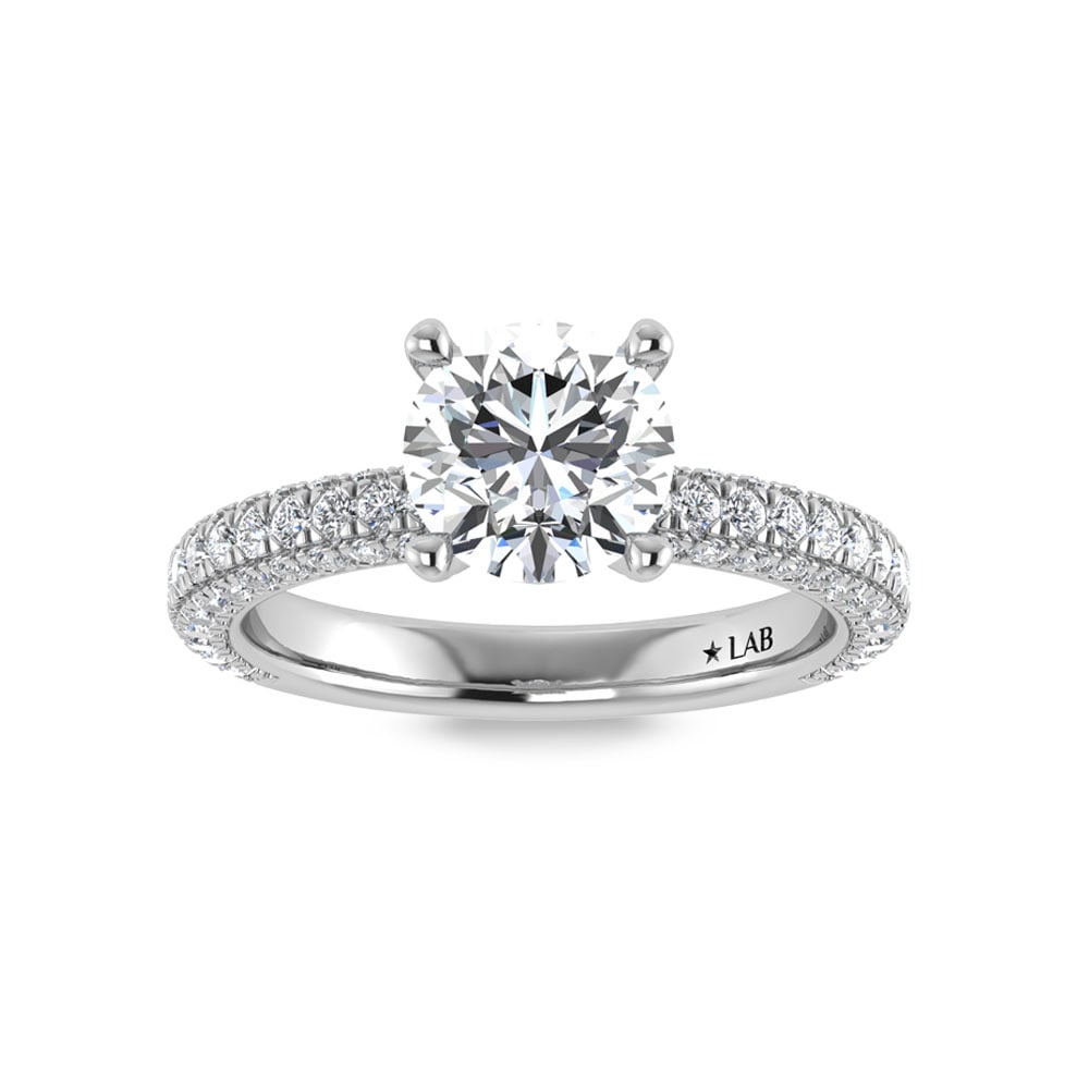 14K White Gold Lab Grown Diamond 3 Ct.Tw. Round Shape Halo Engagement Ring (IGI Certified Center: 14K White Gold Lab Grown Diamond 3 Ct.Tw. Round Shape Halo Engagement Ring (IGI Certified Center 2ct) Discover subtle brilliance and modern elegance with our Hidden Halo Diamond Engagement Ring. This 
