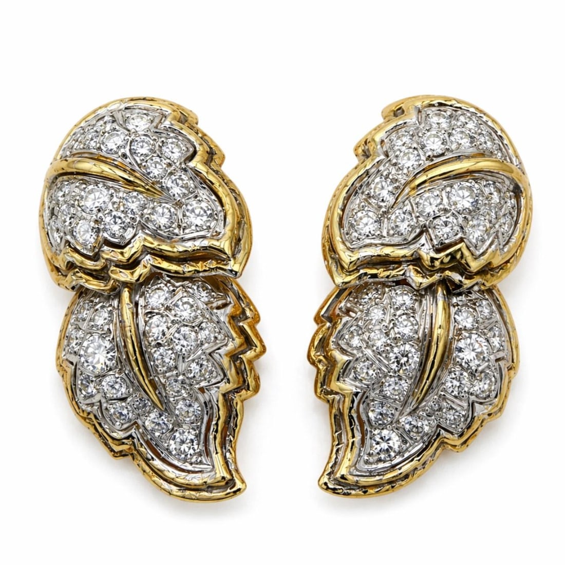 Diamond Earrings 5.50 Carat Set in 18K Yellow Gold and Platinum: Diamond Earrings 5.50 Carat Set in 18K Yellow Gold and Platinum These elegant earrings are crafted from 18K yellow gold and platinum, featuring a total of 84 diamonds with an approximate combined weig