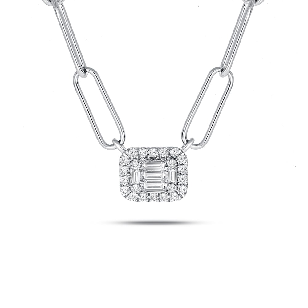 14K White Gold Diamond 1/4 Ct.Tw. Fashion Necklace: 14K White Gold Diamond 1/4 Ct.Tw. Fashion Necklace 14k White Gold Stone Color: G-h Stone Clarity: I1 Unless otherwise specified, pendants that include a chain are paired with our standard 18-inch leng