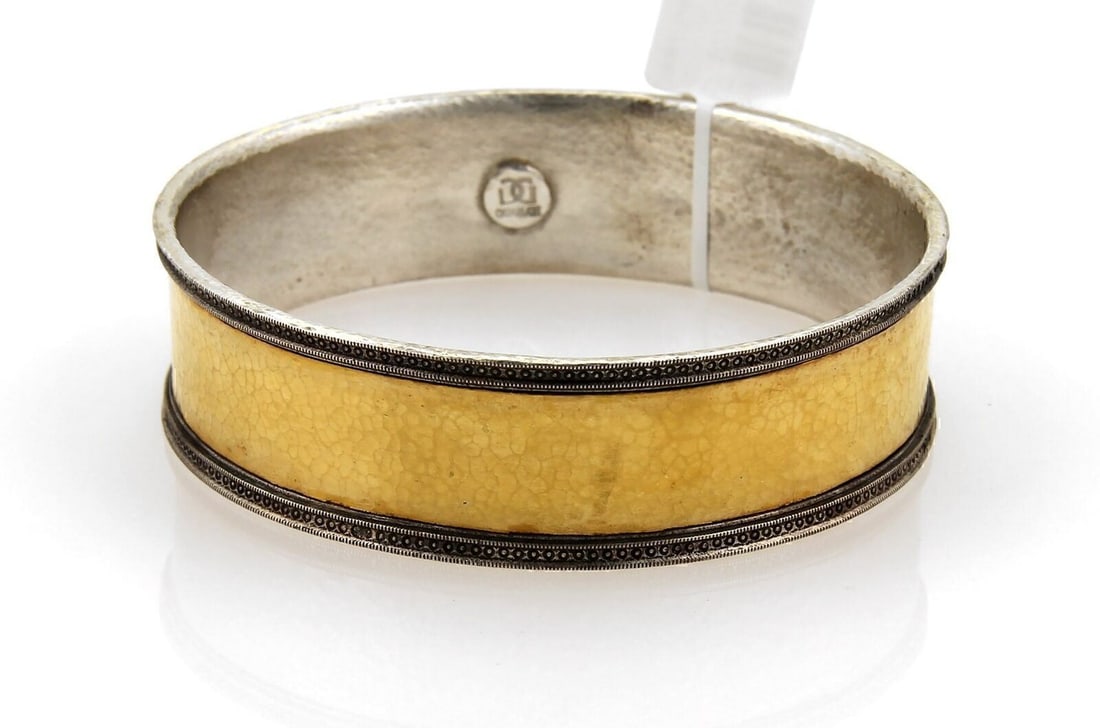 Gurhan Lancelot wide bangle bracelet 24k gold overlay sterling silver 19mm (1 of 4)