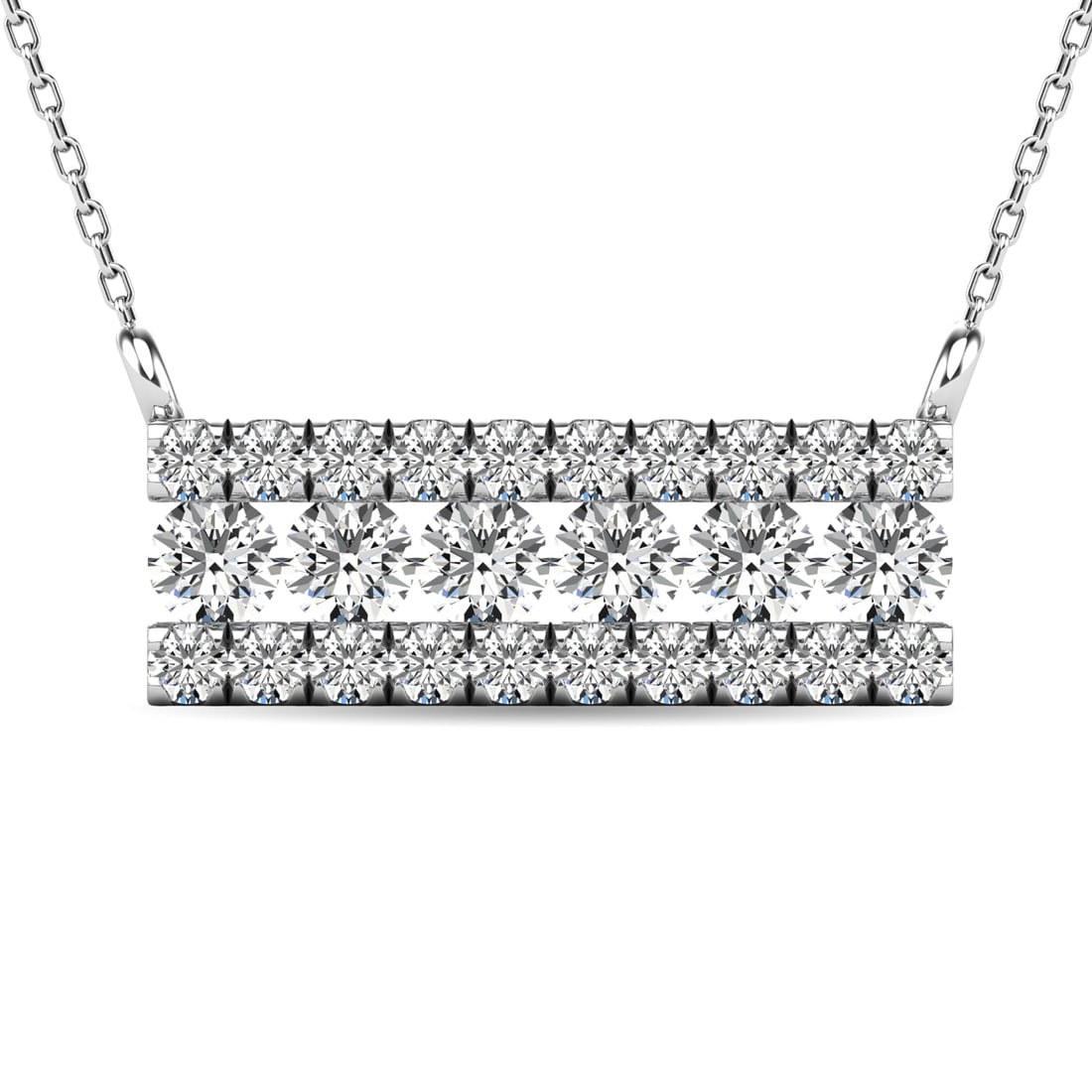 Diamond 1/4 Ct.tw Bar Necklace in 14K White Gold: Diamond 1/4 Ct.tw Bar Necklace in 14K White Gold 14k White Gold Stone Color: G-h Stone Clarity: I1 Unless otherwise specified, pendants that include a chain are paired with our standard 18-inch length