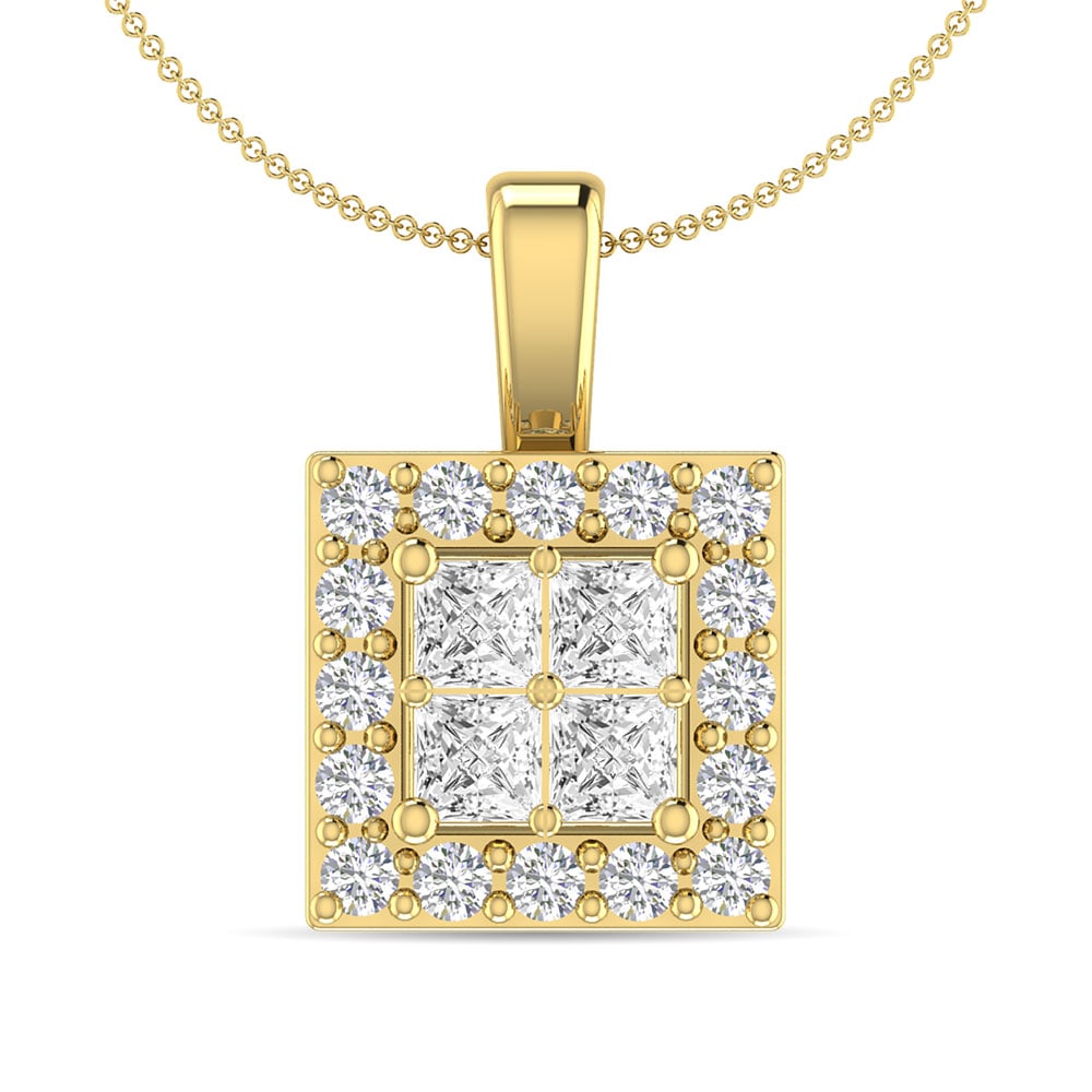 Diamond 1/2 Ct.Tw. Round and Princess Fashion Pendant in 14K Yellow Gold: Diamond 1/2 Ct.Tw. Round and Princess Fashion Pendant in 14K Yellow Gold Diamond 1/2 Ct.Tw. Round and Princess Fashion Pendant in 14K Yellow Gold 14k Yellow Gold Stone Color: G-h Stone Clarity: I1 Unl