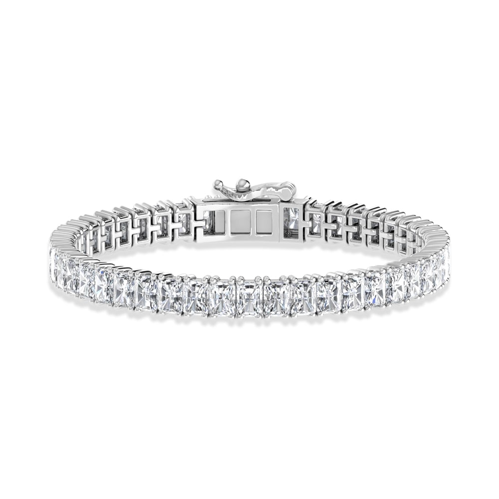 14K White Gold 13 Ct.Tw. Radiant Vertical Shape Lab Grown Diamond Tennis Bracelet: 14K White Gold 13 Ct.Tw. Radiant Vertical Shape Lab Grown Diamond Tennis Bracelet Crafted in sleek 14K White Gold, this radiant vertical-shape tennis bracelet features lab grown diamonds totaling 13 C