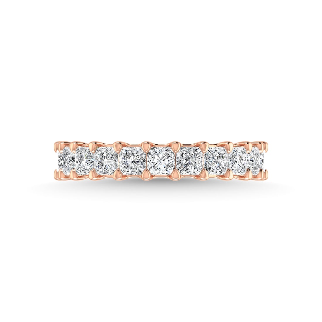 14K Rose Gold 4 1/4 CT Tw. Princess Shape Diamond Three Forth Eternity Band: 14K Rose Gold 4 1/4 CT Tw. Princess Shape Diamond Three Forth Eternity Band 14k Rose Gold Stone Color: G-h Stone Clarity: Si Each ring is presented in standard size 6.5. Complimentary resizing is avai