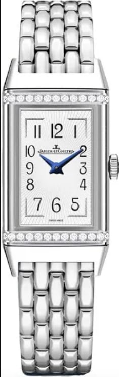 Jaeger-LeCoultre Reverso B/M Ref 201.8.47 White Arabic Dial 5 Row Bracelet Manuals: Jaeger-LeCoultre Reverso B/M Ref 201.8.47 White Arabic Dial 5 Row Bracelet Manuals This Jaeger-LeCoultre Reverso B/M watch features a white Arabic dial and a factory diamond bezel, complemented by a 5