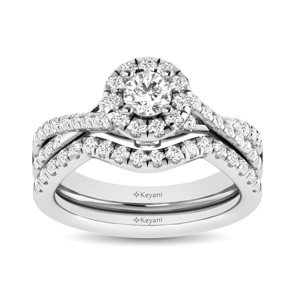 14KT White Gold 1Ct.Tw. Diamond keyani Bridal Ring: 14KT White Gold 1Ct.Tw. Diamond keyani Bridal Ring 14k White Gold Stone Color: Gh Stone Clarity: Si2 Each ring is presented in standard size 6.5. Complimentary resizing is available between sizes 510 