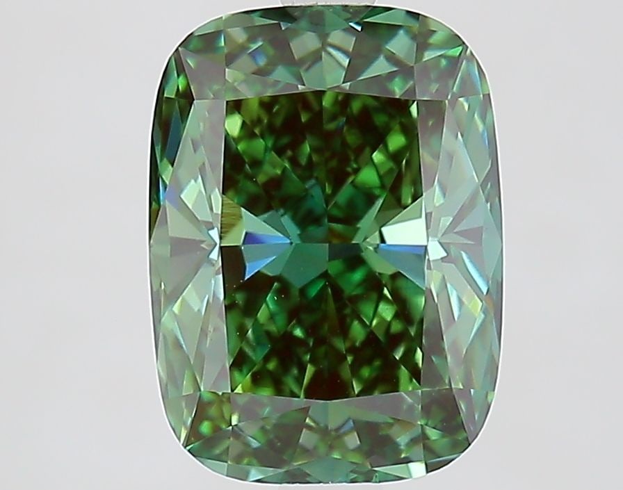 Loose Diamond - CUSHION MODIFIED 3.01ct Fancy Vivid Green VVS2: Loose Diamond - CUSHION MODIFIED 3.01ct Fancy Vivid Green VVS2 Source: This is a real non-mined Diamond that has been grown in a lab Shape: CUSHION MODIFIED Carats: 3.01 Color: Fancy Vivid Green Certi