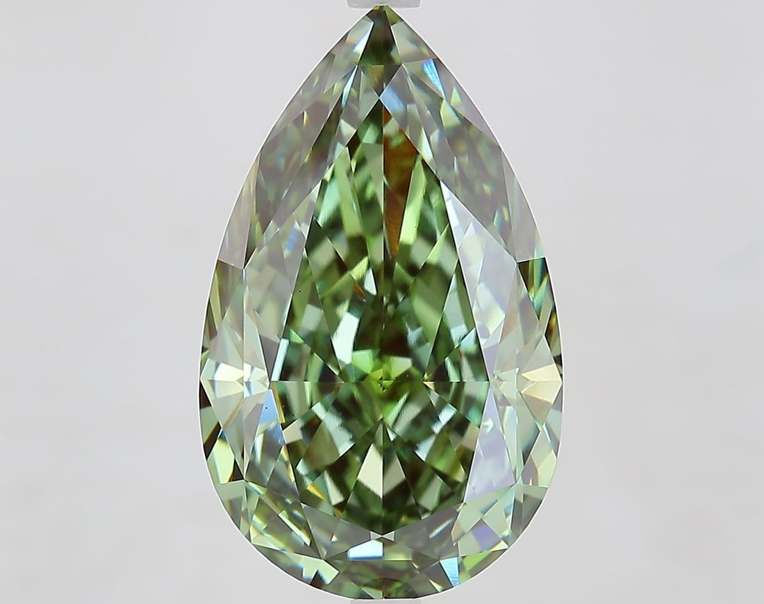 Loose Diamond - PEAR 10.11ct Fancy Vivid Green VS1: Loose Diamond - PEAR 10.11ct Fancy Vivid Green VS1 Source: This is a real non-mined Diamond that has been grown in a lab Shape: PEAR Carats: 10.11 Color: Fancy Vivid Green Certification: IGI Video: